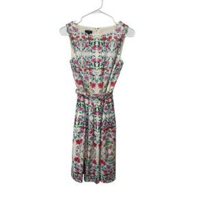 Talbots Womens Sleeve Dress Floral Print With Belt Pleated‎ Front Size 2P
